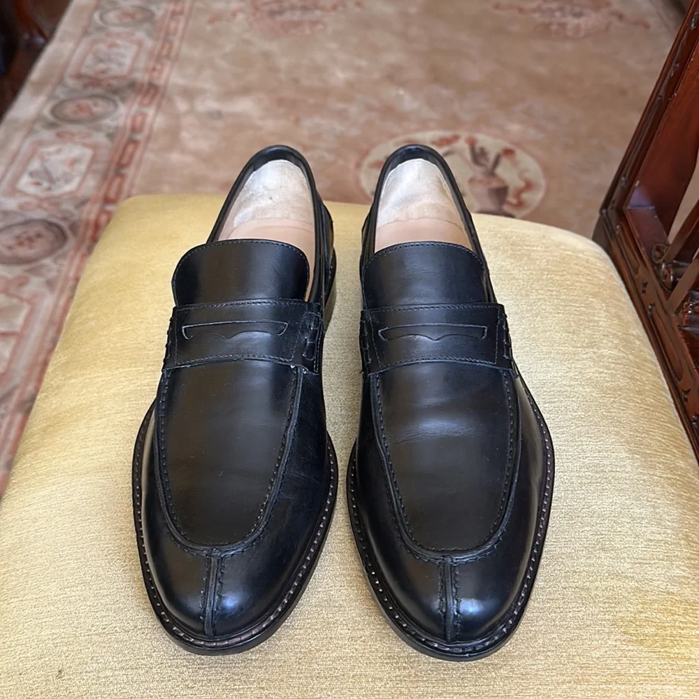 Bugatchi Men’s Black Leather Loafer Slip On Dress Shoe Size 11 Made in Italy